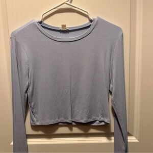 Women's Light Blue Ribbed Long Sleeve Top